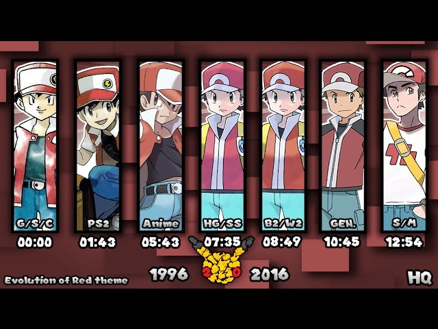 Evolution of Pokémon Trainer Red Themes 1996-2016 (HQ) 