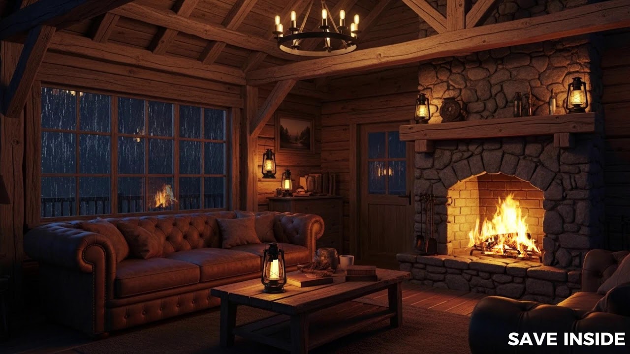 Luxury Cabin ASMR ✨: Soft Rain Pattering & Warm Fireplace 🔥