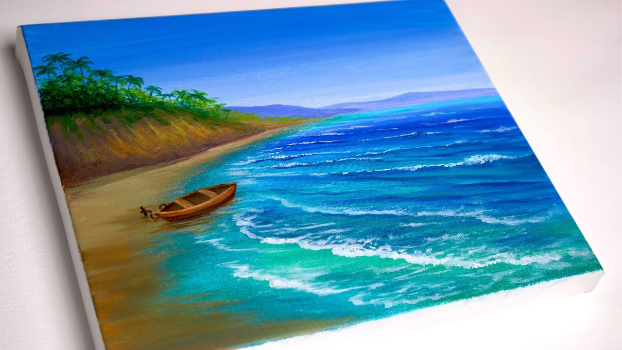 Seashore painting Acrylic Painting Tutorial Aham Art YouTube