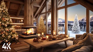 Christmas Moring Ambience 4K 🌨️ Winter Cozy Ambience with Fireplace and Snow Breeze Sounds