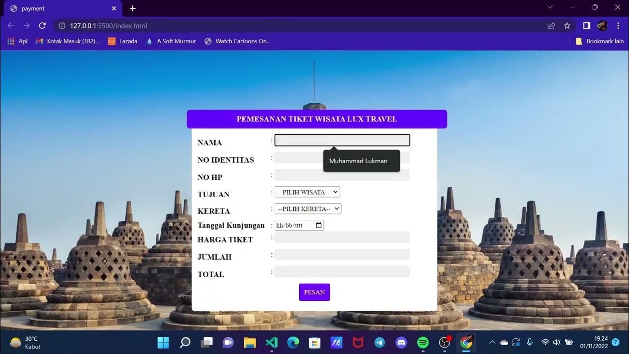 Membuat tampilan form pemesanan tiket wisata youtube