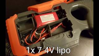 Nerf Hyperfire, 4x D batteries vs 7.4v lipo