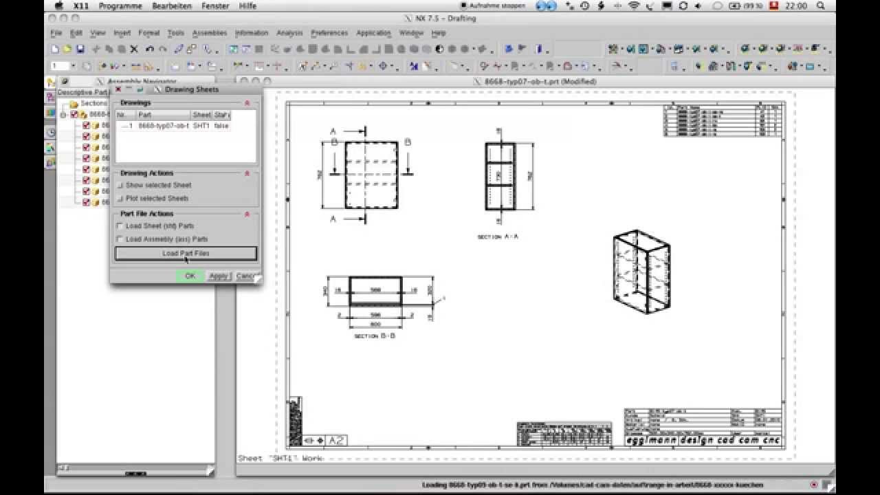 Nx 75 mac 86 64 drawingsheets manager self made nx open java youtube