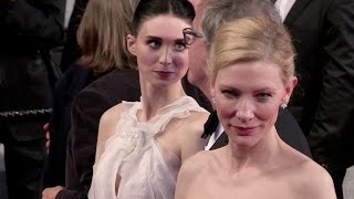 Cate Blanchett, Todd Haynes and Rooney Mara going down the red carpet of Carol in Cannes