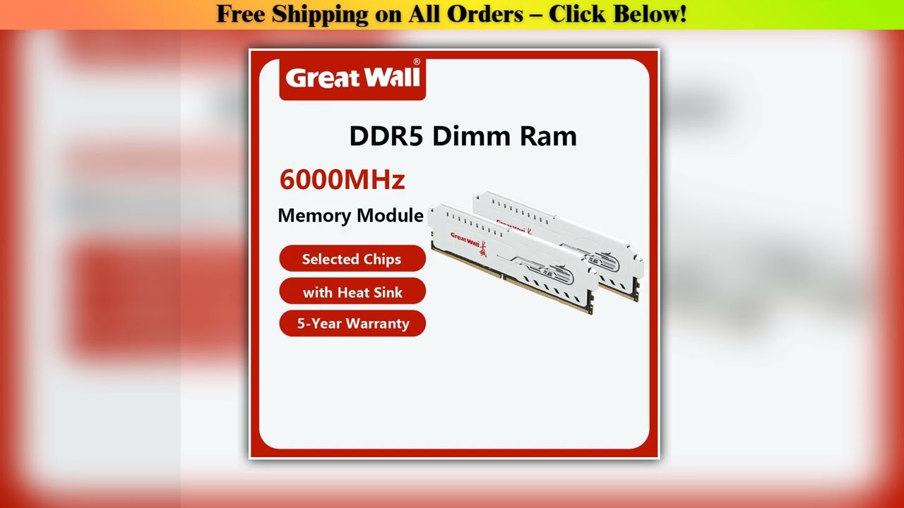 Great Wall 16GB DDR5 RAM 6000MHz Overclocking Desktop Gaming Memory With Heatsink Compatible