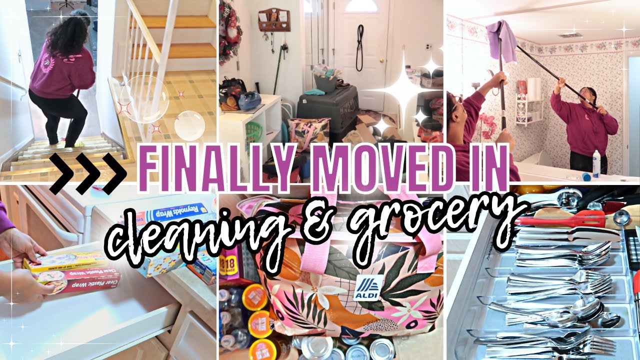 WE FINALLY MOVED IN! TAKE A LOOK IN MY KITCHEN AND CLEAN WITH ME // ALDI GROCERY HAUL & CLEANING