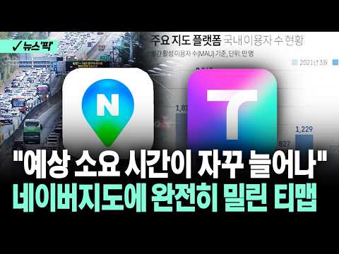 [뉴스'픽'] "예상 소요 시간이 자꾸 늘어나" 네이버지도에 완전히 밀린 티맵