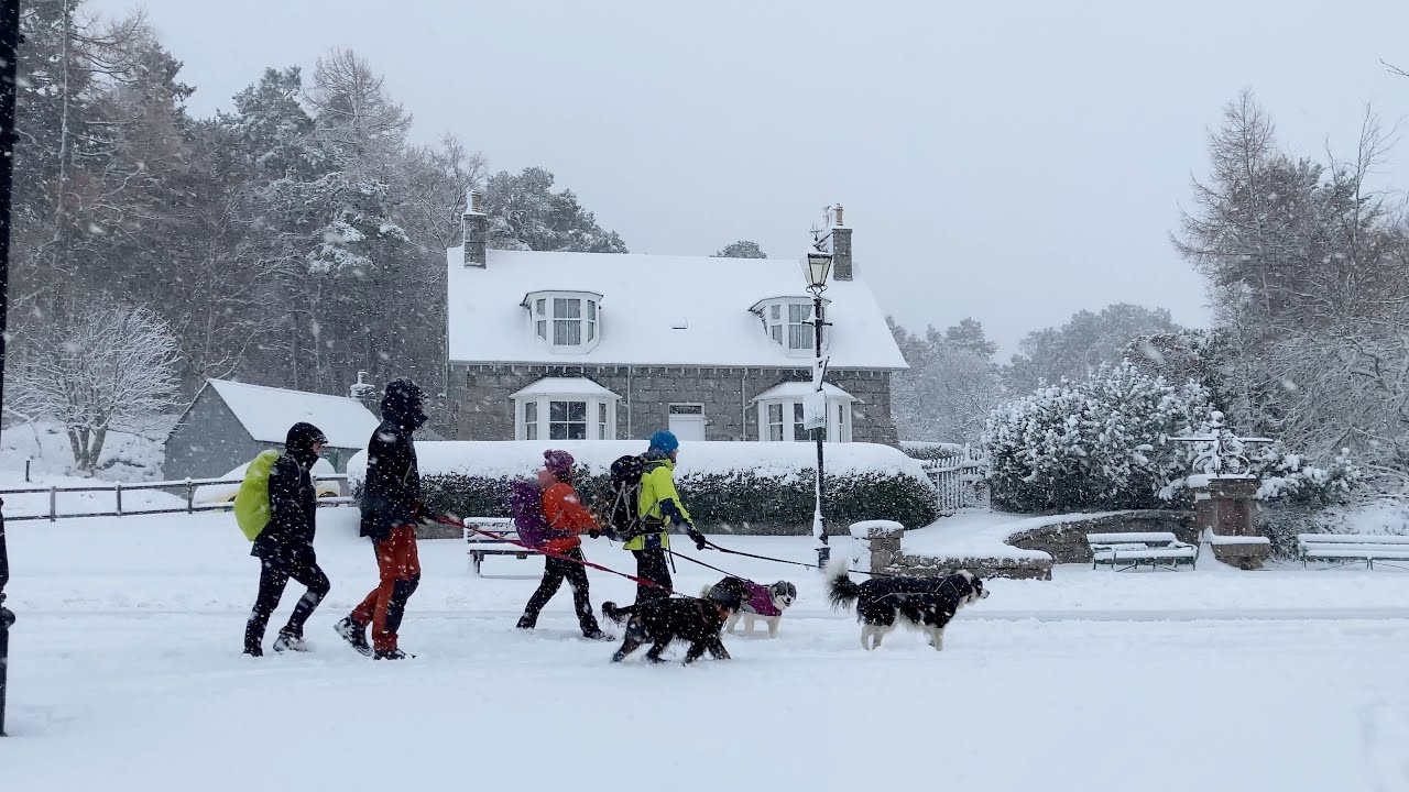 Storm Eunice brings fresh heavy snowfall to Braemar in North East Scotland on 18th February 2022
