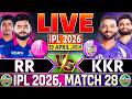 🔴 RR vs KKR, Live Match Today, IPL 2026, Rajasthan vs Kolkata, Live Cricket Score &amp; Commentary
