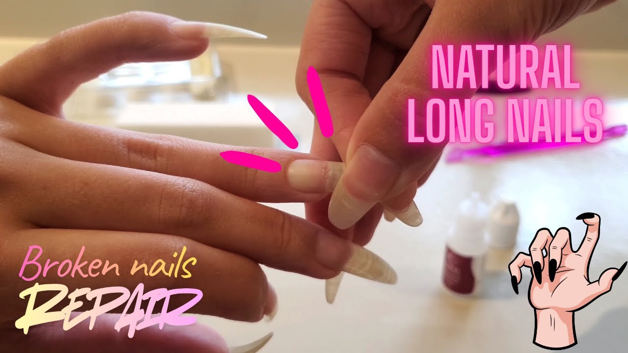 NATURAL broken nails REPAIR, only glue and cotton