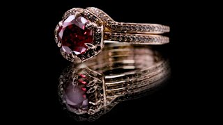 Famous F&B Jewelry Showcase: Daisy Chatham Lab Created 7mm Round Ruby Floral Diamond Basket Ring Wealth