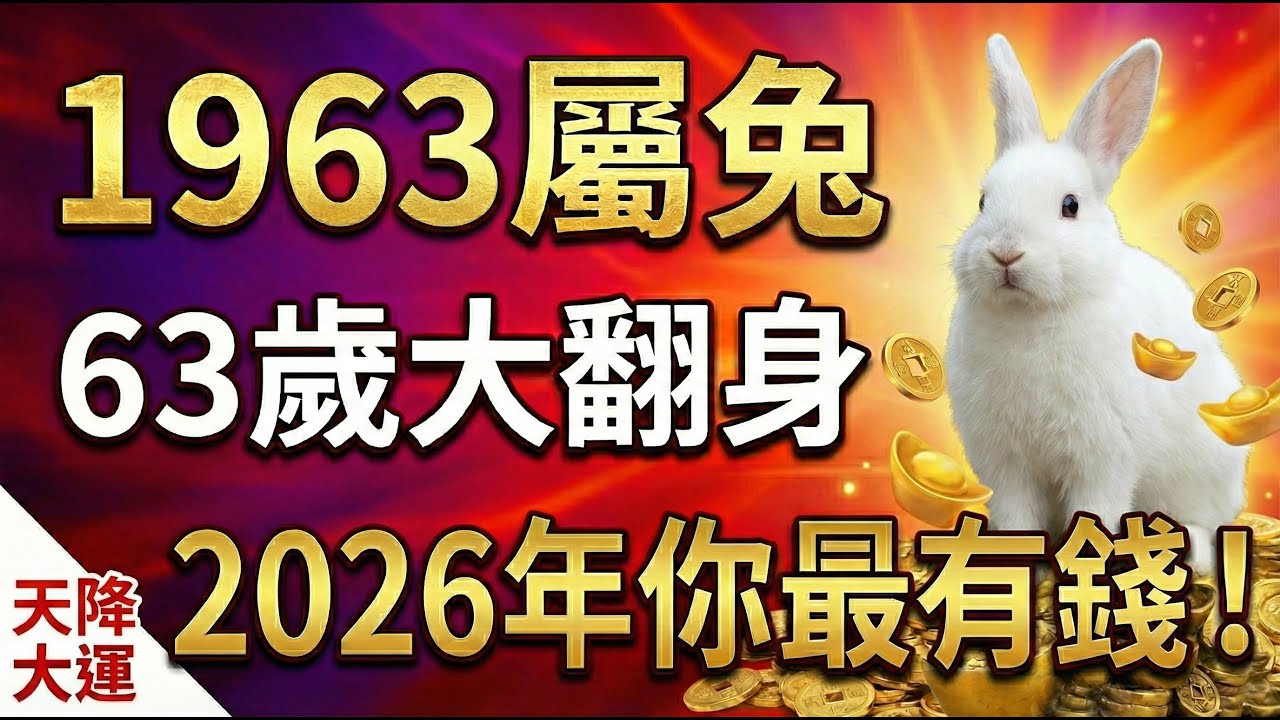 1963年屬兔人，2026年63歲「玉兔生財」！2026年最有錢的就是你！