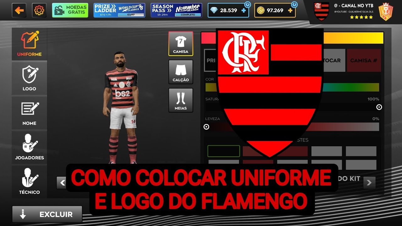 COMO COLOCAR O UNIFORME E LOGO PERSONALIZADA DO FLAMENGO NO DLS 25 ...