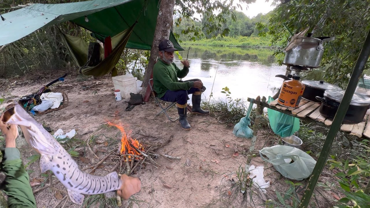 🏕️acampei na beira do rio mas foi uma pesca demorada o peixe só veio anoite