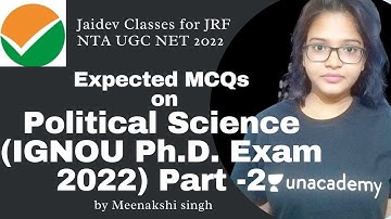 Expected MCQs on Political Science (IGNOU Ph.D. Exam 2022) Part- 2 I NTA UGC NET  Meenakshi Singh