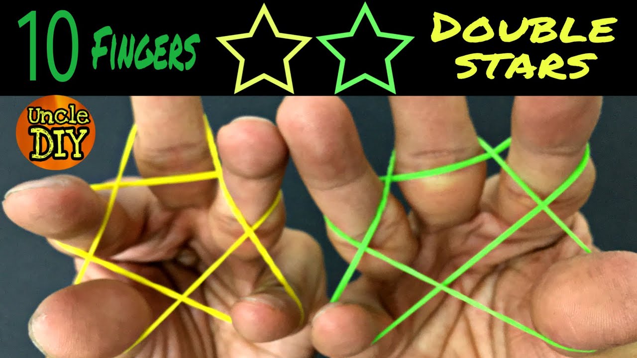 How to make a rubber band double stars with 2 seperate hand. 如何单手做橡皮筋双星