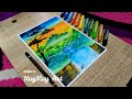 KereeNN!! Cara Menggambar Pemandangan Alam AIR TERJUN, step by step Crayon Oil Pastel "Titi"
