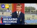 Young Aussie claims world 100-metre sprint record | 9 News Australia