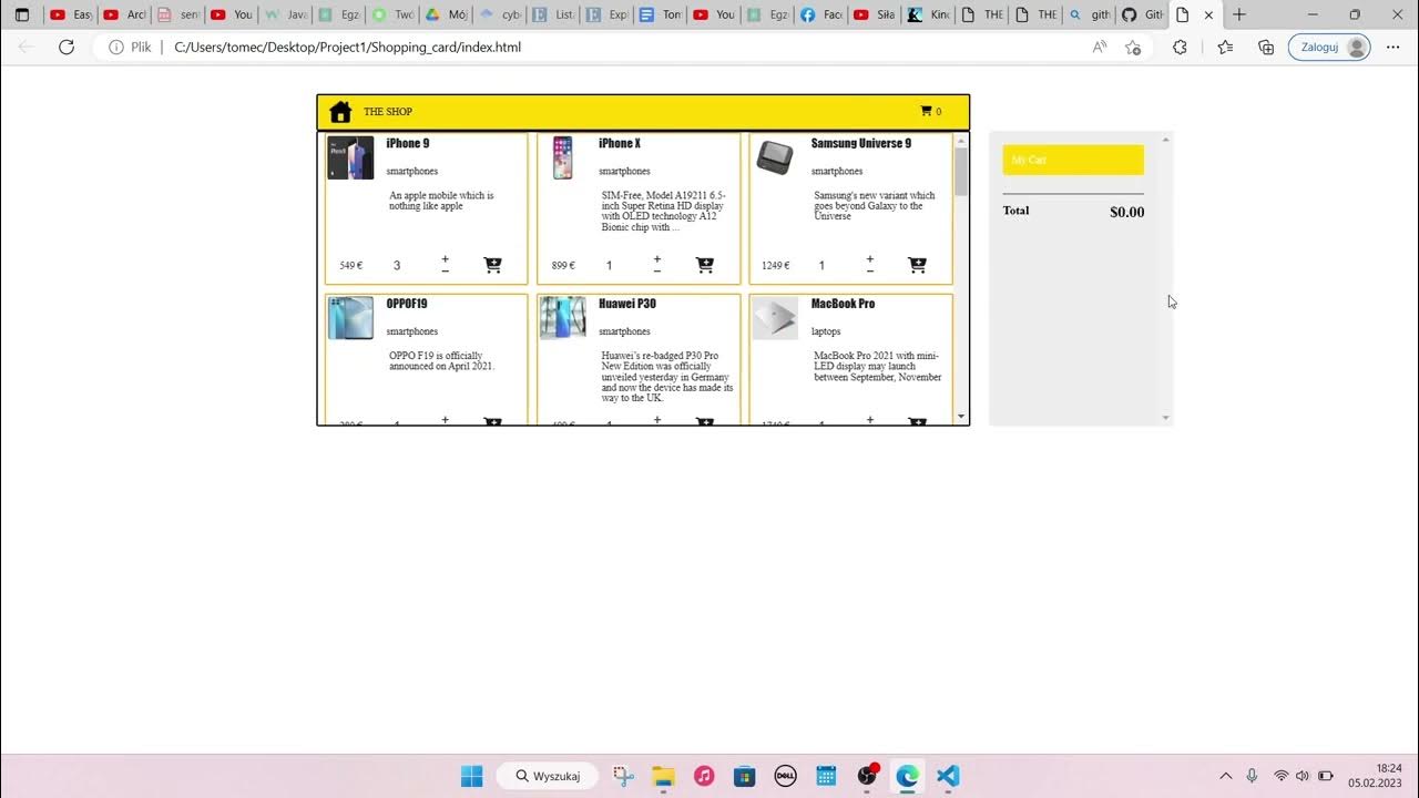 Shopping cart JSON Fetch api Scss js YouTube