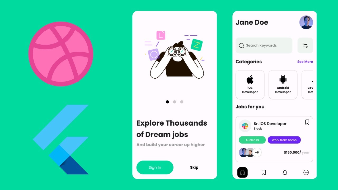 Job Finder App UI design in Flutter Part 1 - Dribbble to Flutter #1 ...
