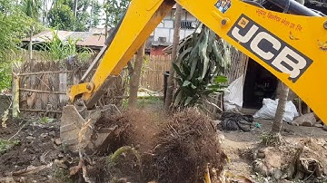 Removing Teak Trees Roots Using JCB Backhoe Machine-JCB Extracting Roots-EarthPlanet