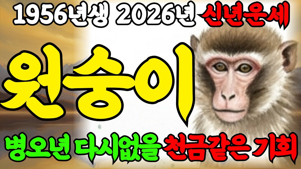 1956년 원숭이띠 큰일났다! 2026년 병오년의 다시 없을 천금같은 대반전의 기회 옵니다｜인생역전의 기회｜돈복｜인생역전｜부자될 기회 ｜띠별운세｜2026년 재물