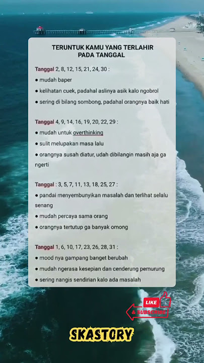 Kepribadian seseorang menurut tanggal lahir #skastory #shorts #short