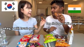 Indian guy 🇮🇳 introduced india snacks to korean girl 🇰🇷 for the first time!