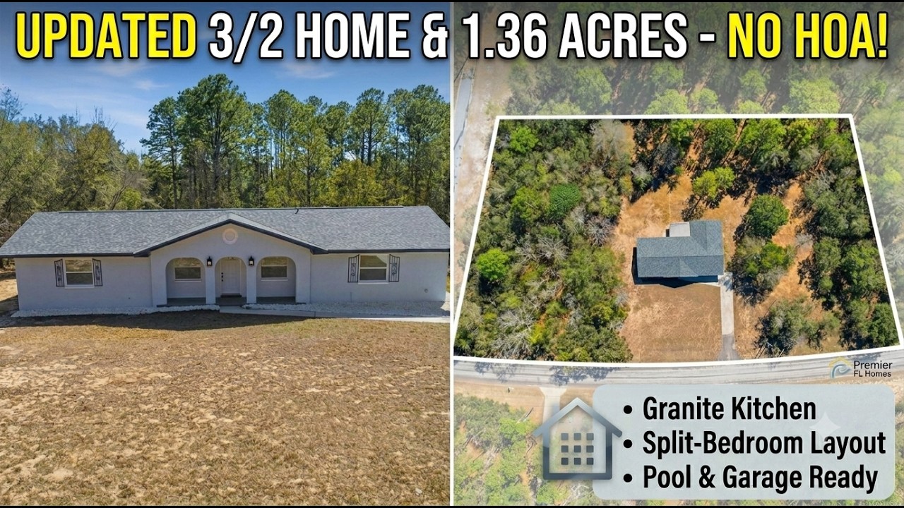 Cinematic tour: Lecanto Florida Home For Sale on 1.36 Acres- NO HOA or CDD MLS#852551