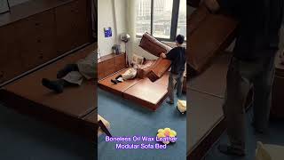 Boneless Oil Wax Leather Modular Sofa Bed