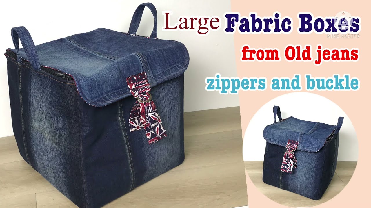 How to sew large boxes tutorials from old jean|diy fabric boxes with lid|DIY Fabric Basket