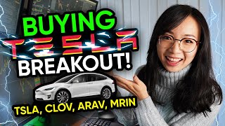 Buying Tesla Stock Breakout! $TSLA $CLOV $ARAV $MRIN recap