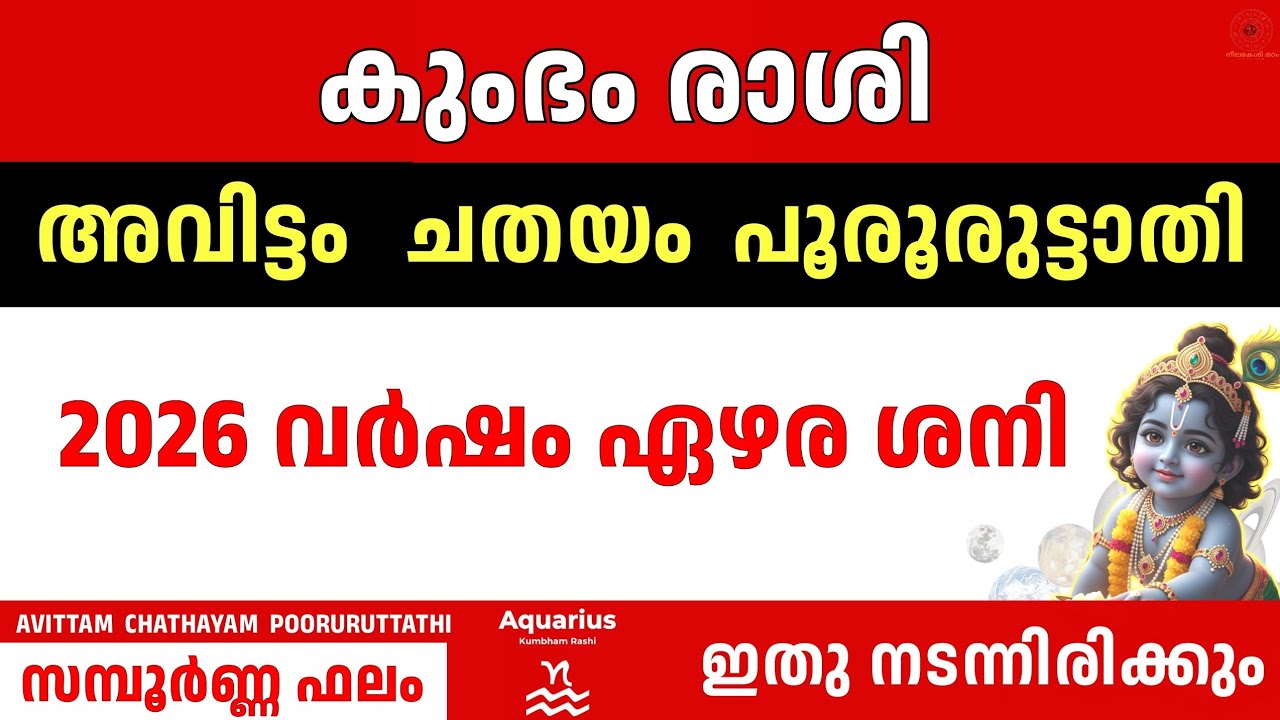 കുംഭം രാശി 2026 പുതുവർഷ ഫലം | Avittam Chathayam Pooruruttathi | ഭാവി എന്താകും  Aquarius Astrology