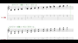 クラシックギター　タブ譜　3度～10度　ハーモニースケール レッスン Classical Guitar tab