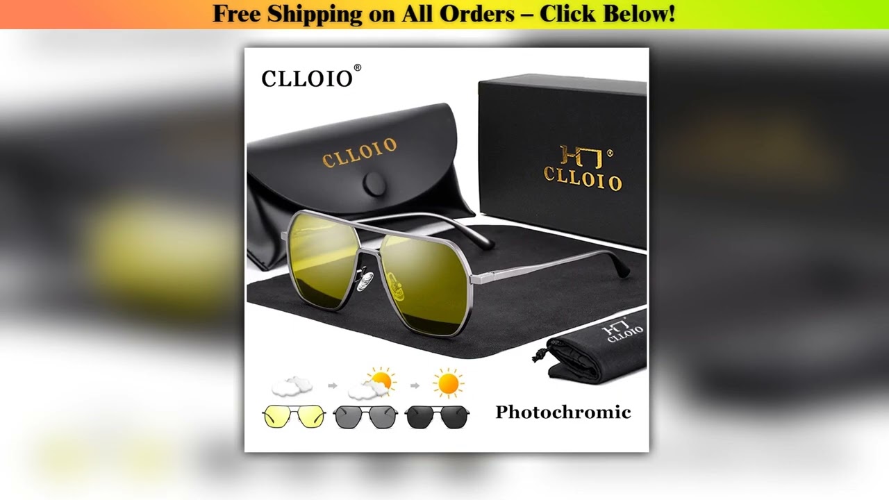 CLLOIO Antiglare Day Night Vision Glasses Men Women Polarized Driving Sun Glasses Square Aluminum P