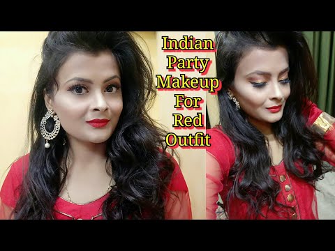 Indian Party Makeup For Red Outfit | Golden Cut Crease Eye Makeup With Bold Red Lips | Glowy Makeup
