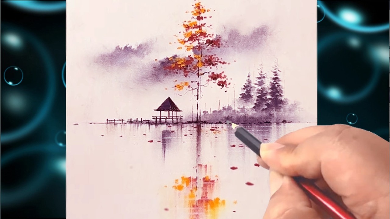 Oil pastel scenery drawing for beginner | whispers of fall #pastel #3d