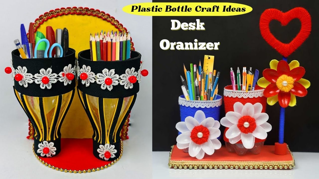 2 DIY Pencil / Pen Holder Ideas With Plastic Bottle | How to Make Desk ...