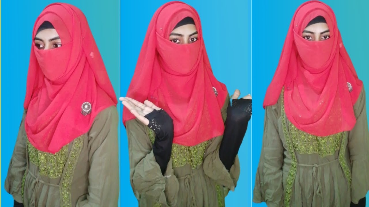 Tight Niqab Tutorial With Red Chiffon Hijab | Hijab With Mask