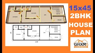 15*45 2बैडरूम वाला घर का नक्शा../// 15*45 2bhk house plan