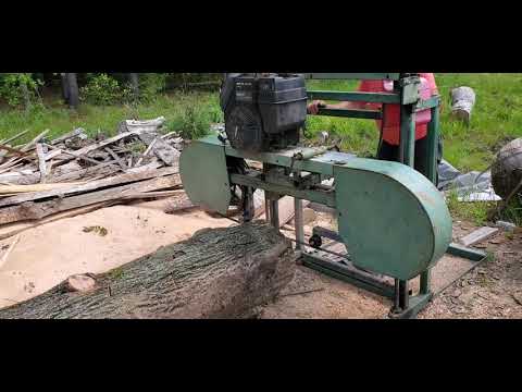 Sawing hickory log in to boards with sawmill
