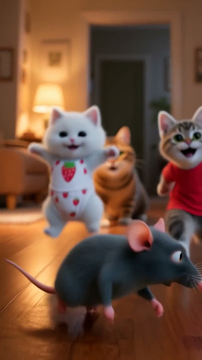 Curious cats watch a sneaky mouse slip in and out of the wall! 🐭😺 || Cad-Cut #aianimals #cat