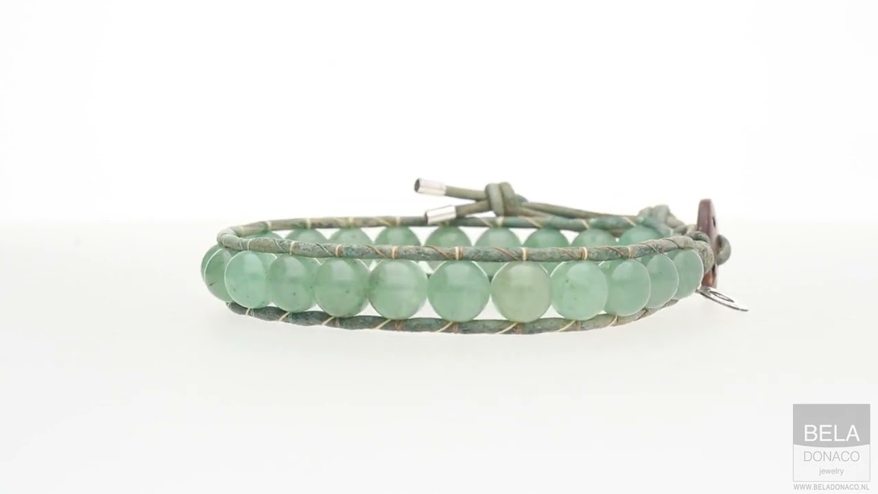 Armband Classic B8   groene Aventurijn   Leer 1