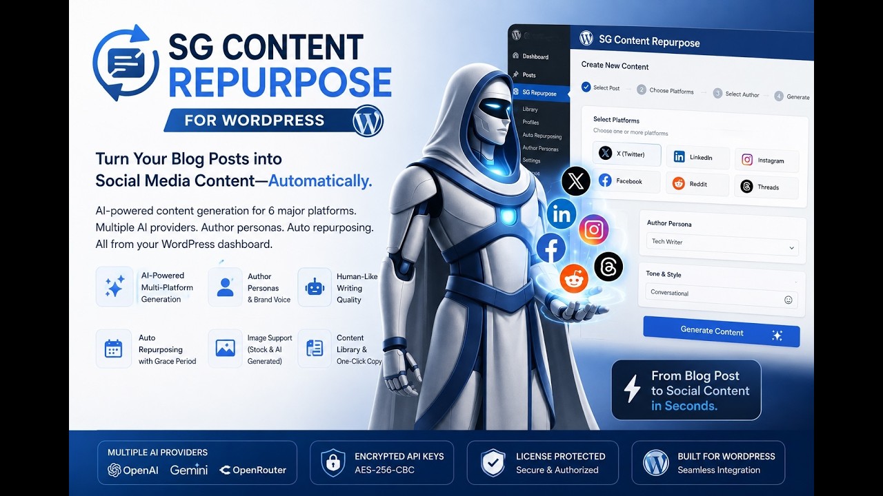 SG Content Repurpose for WordPress intro video preview