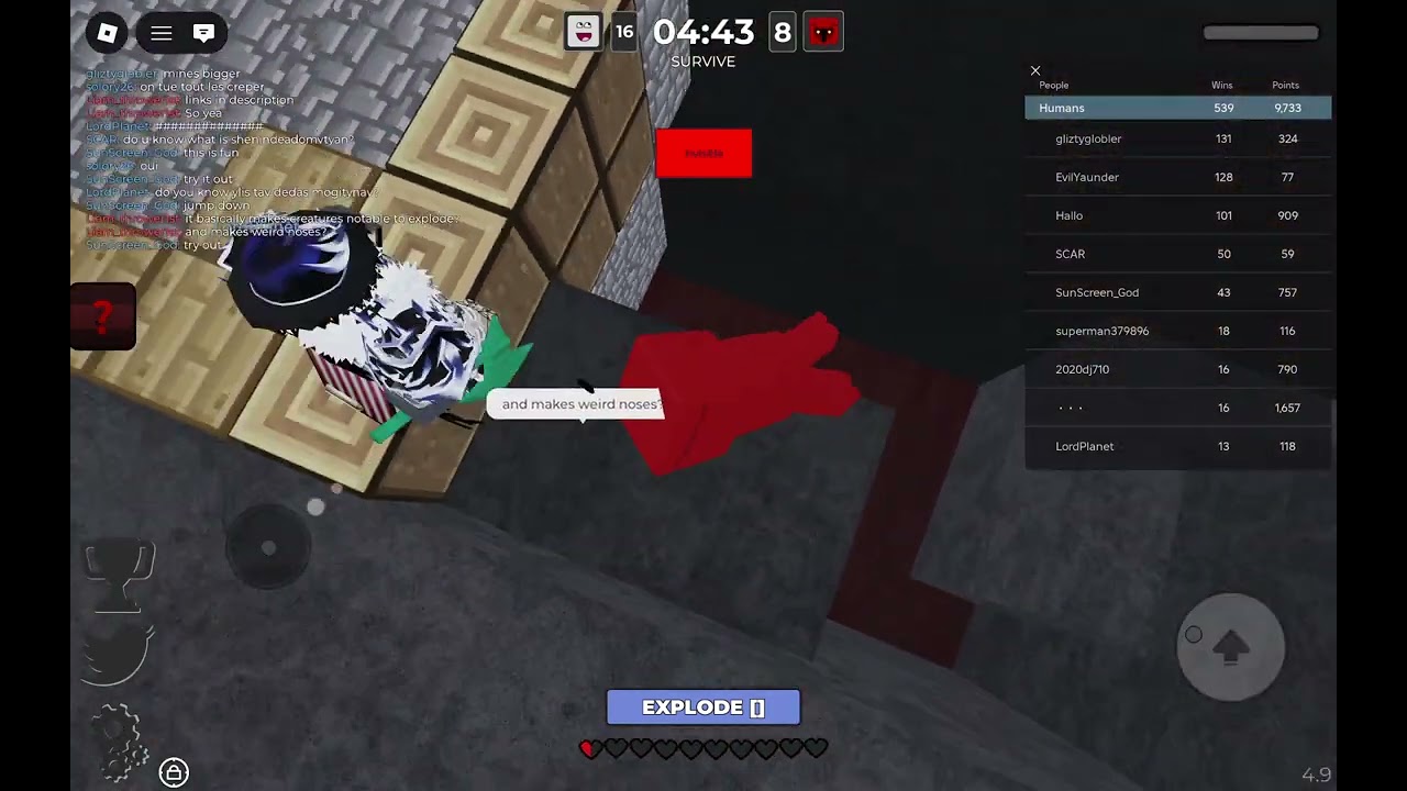 Showing a invisible script that basically glitches the servers of creature chaos 