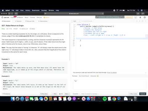 Leetcode 657 Robot return to Origin