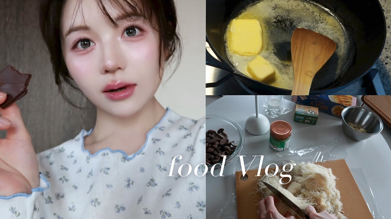 一緒にご飯食べよう🧈初めてのドバイチョコ作り🍫Food Vlog𖥧 ͙