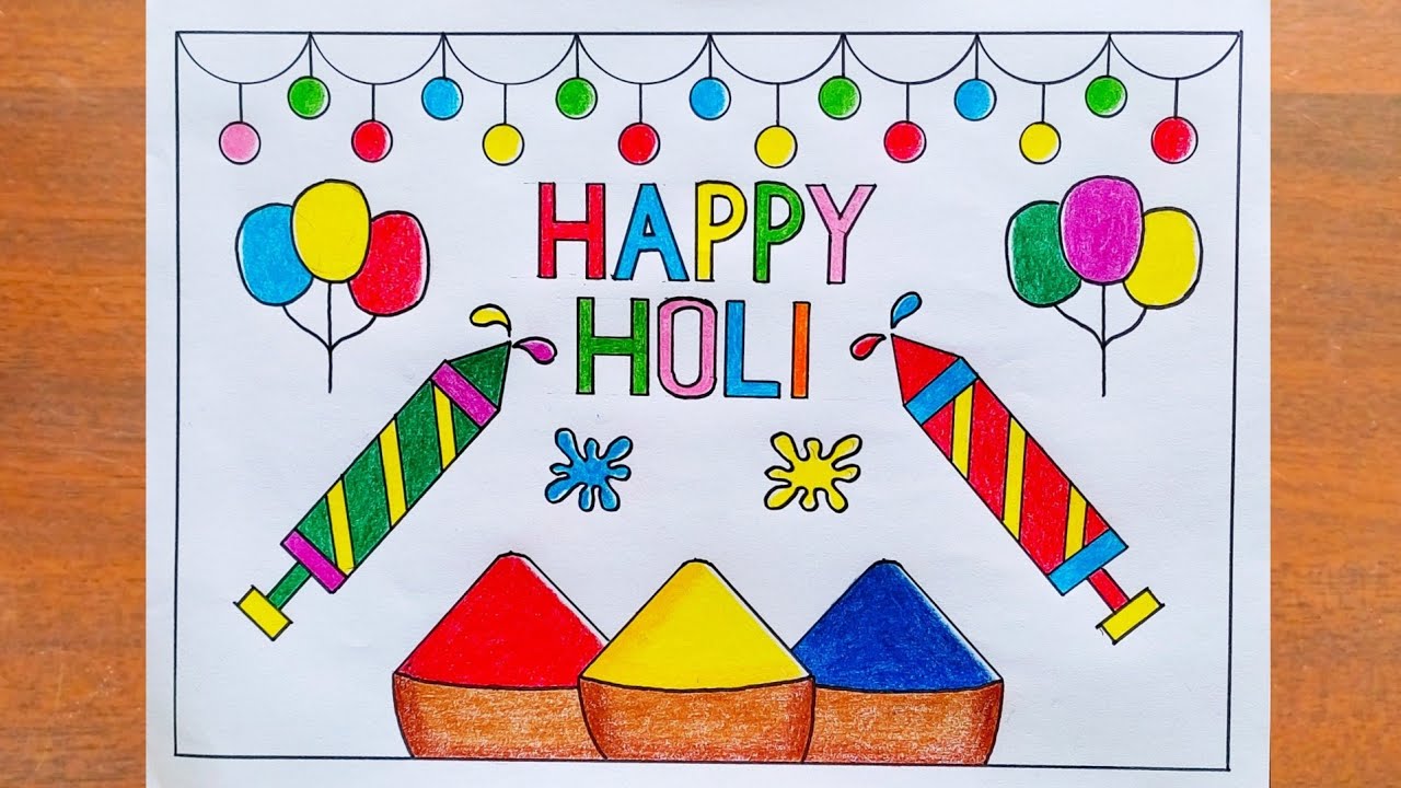 Holi Drawing / Happy Holi Drawing / Holi Festival Poster Drawing Easy Steps / Holi Special Drawing 