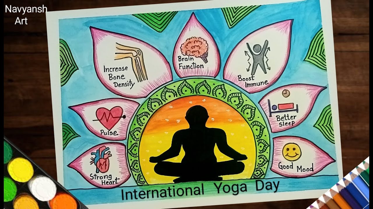 International Yoga Day poster drawing/How to draw Benefits of Yoga