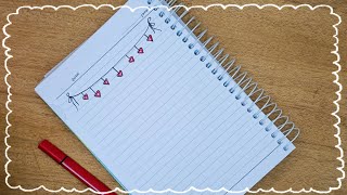 تزيين الدفاتر المدرسية للبنات من الداخل على شكل قلوب صغيرة رسم سهل   Notebooks Cute Border Design